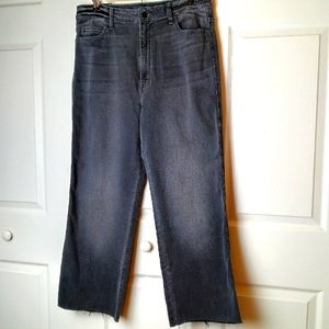 NWT Flying Monkey Jeans Women 32 Black Raw Hem Wide Leg Ultra High Waist Stretch